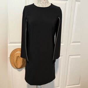 DKNY Elegant Black Dress with White Accents Open Sleeves 6